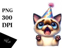 Watercolor Cat Party Hat PNG Product Image 1