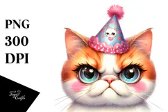 Funny Cat with Party Hat PNG Product Image 1