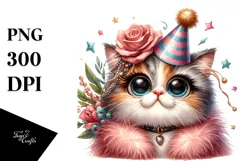Playful Cat with Nonsense Party Hat, PNG Product Image 1