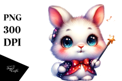 Vibrant Watercolor Crazy Cute Baby Bunny Magic PNG Product Image 1