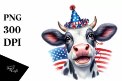 Watercolor Cow Portrait with Party Hat & Smiles | Clipart Product Image 1