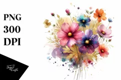 Colorful Bouquet with Gold Foil | Sublimation | Clipart Product Image 3