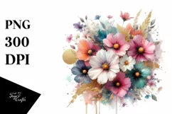Colorful Bouquet with Gold Foil | Sublimation | Clipart Product Image 3