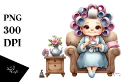 Watercolor Lady Tea Cup Hair Curlers | Sublimation Clipart Product Image 1