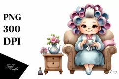 Watercolor Lady Tea Cup Hair Curlers | Sublimation Clipart Product Image 1
