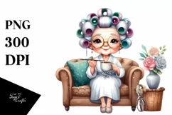 Watercolor Lady Tea Cup Hair Curlers | Sublimation Clipart Product Image 1
