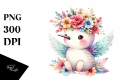 Hummingbird with Flower Crown PNG Product Image 3