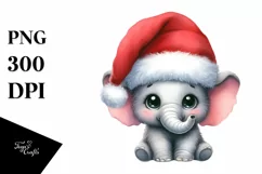 Baby Elephant with Santa Hat, Transparent PNG Product Image 1