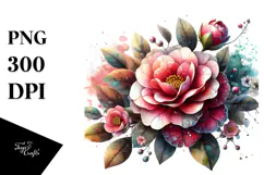 Camellia with Metalic Insertions, PNG Product Image 1