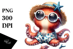 Digital Watercolor Baby Octopus PNG Product Image 1