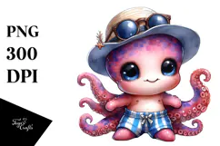 Digital Watercolor Baby Octopus PNG Product Image 1
