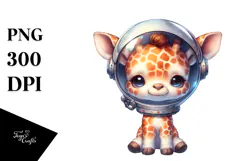 Cute Baby Giraffe Astronaut PNG Product Image 1