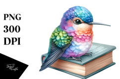 Watercolor Vibrant Baby Hummingbird | On Book Clipart Product Image 1