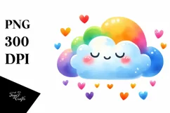 Simple Watercolor Cloud with Hearts and Blood PNG Product Image 1