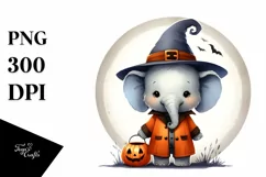Cute Baby Elephant on Moon Halloween PNG Product Image 1
