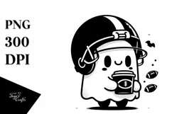 Football Helmet Ghost with Coffee, Simple PNG Product Image 1