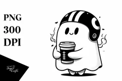 Football Helmet Ghost with Coffee, Simple PNG Product Image 3