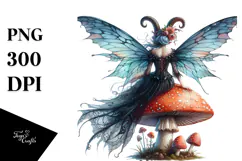 Gothic Fairy on Mushroom PNG Product Image 1