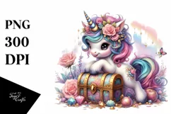 Colorful Baby Unicorn with Treasure Chest, Transparent PNG Product Image 3