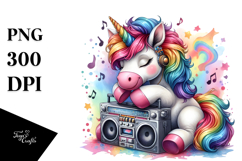 Colorful Baby Unicorn with Boombox, High-Res PNG Product Image 1