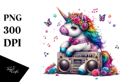 Colorful Baby Unicorn with Boombox, High-Res PNG Product Image 1