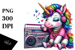 Colorful Baby Unicorn with Boombox, High-Res PNG Product Image 1