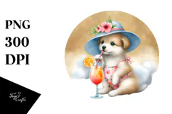 Cocktail Drinking Puppy in Beachwear PNG Product Image 1