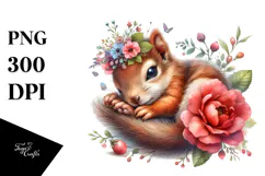 Adorned Baby Squirrel Watercolor PNG Product Image 1