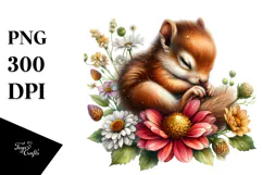Adorned Baby Squirrel Watercolor PNG Product Image 1