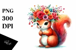 Cartoon-Style Watercolor Squirrel Sitting Flower Crown | Product Image 3
