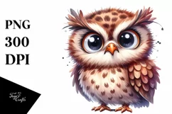 Watercolor Owl Standing With Big Eyes | Clipart Product Image 1