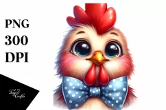 Watercolor Funny Baby Rooster Portrait With Bow | Clipart Product Image 3