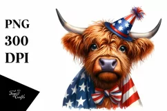 Watercolor Highland Cow Portrait with Party Hat & Confusion Product Image 3