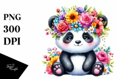 Cute Panda with Flower Crown, High-Res PNG Product Image 1