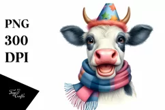 Cow Cow Portrait with Party Hat Clipart Product Image 3