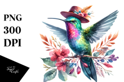 Watercolor Vibrant Hummingbird | With Hat Clipart Product Image 1