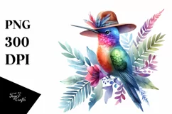 Watercolor Vibrant Hummingbird | With Hat Clipart Product Image 3