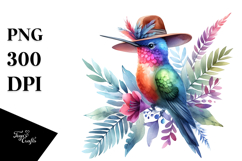 Watercolor Vibrant Hummingbird | With Hat Clipart Product Image 1