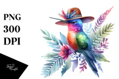 Watercolor Vibrant Hummingbird | With Hat Clipart Product Image 1