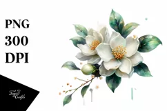 Glossy Jasmine Watercolor Clipart Product Image 1