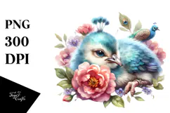 Baby Peacock Watercolor PNG Product Image 1