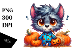 Confused Werewolf with Pumpkins, PNG Product Image 1