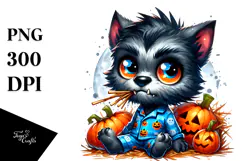 Confused Werewolf with Pumpkins, PNG Product Image 1