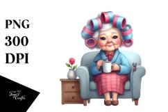 Watercolor Old Lady Sitting on Couch | Sublimation | Clipart Product Image 1