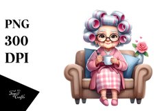 Watercolor Old Lady Sitting on Couch | Sublimation | Clipart Product Image 3