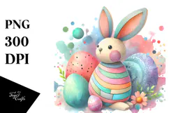 Colorful Pastel Bunny on Wood, PNG Product Image 1