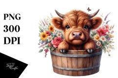 Baby Highland Cow Wood Bucket PNG Product Image 3