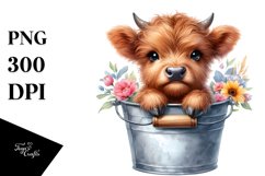 Baby Highland Cow with Flowers PNG Product Image 1