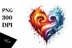 Paint Brush Style Heart Fire and Ice PNG Product Image 1