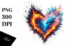 Paint Brush Style Heart Fire and Ice PNG Product Image 1